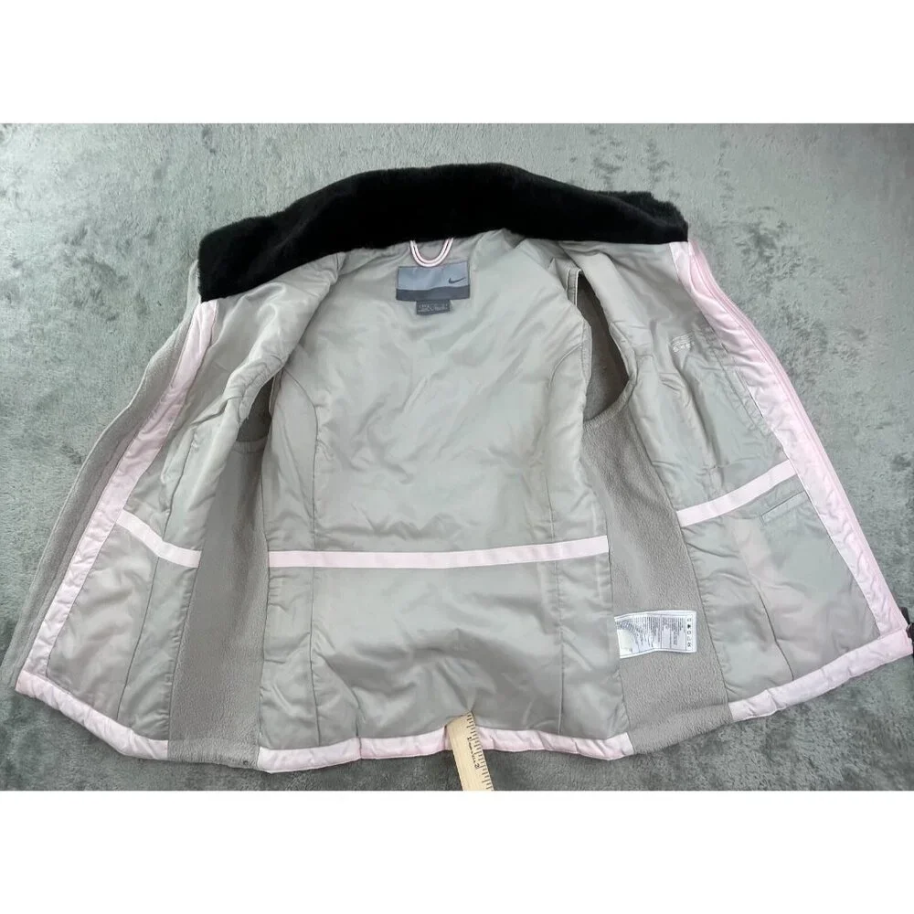 Vintage Nike Quilted Vest Womens Small Pink Faux Fur Collar Running Full Zip Y2K - Picture 4 of 14
